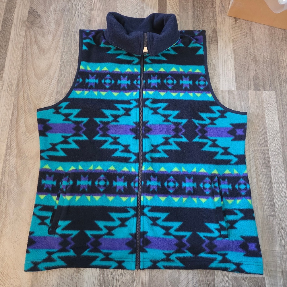 Vintage 90s Chaps Sport Fleece Vest XL Southwestern Geometric Navajo Streetwear